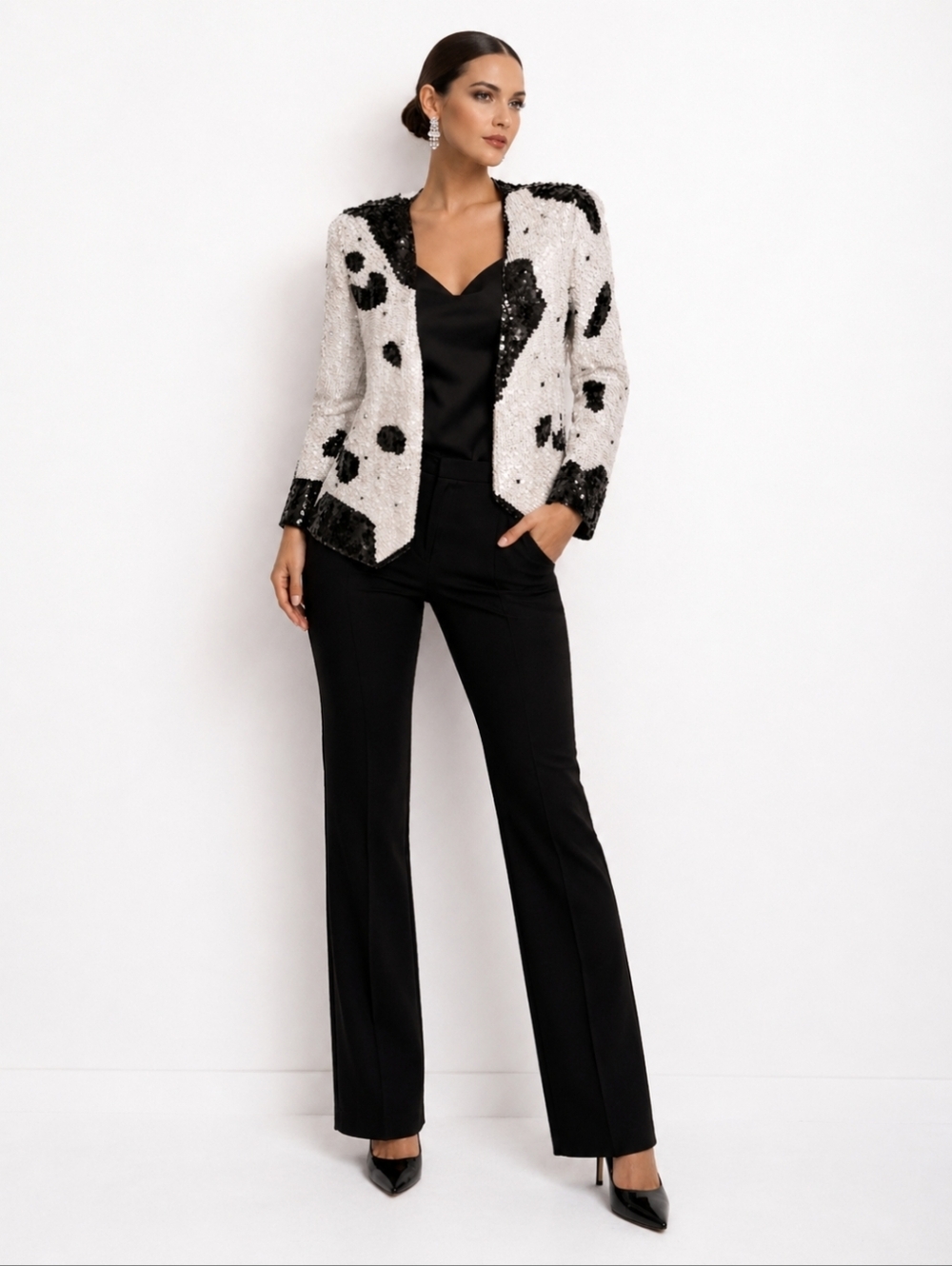 Creative Creations | Vintage Black White Silk Sequin Jacket